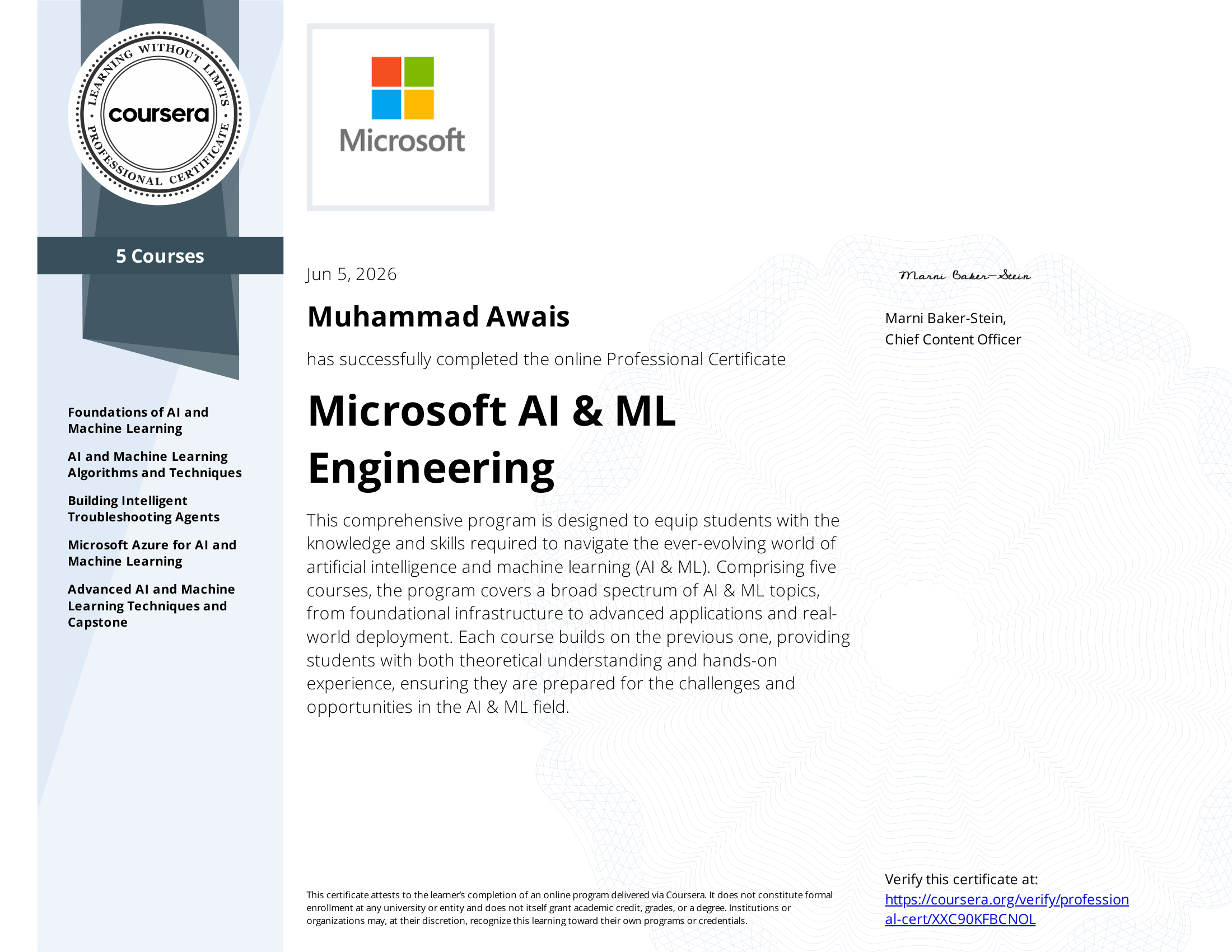 Microsoft AI & ML Engineering Professional Certificate